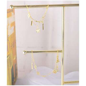 Tkocisa Jewelry Stand Display Necklace Holder, T-Bar Necklace Display Stand Hanging Pendant Rack Jewelry Organizer Stand for Bracelets, Necklaces and Earrings(Gold)
