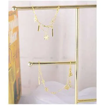 Tkocisa Jewelry Stand Display Necklace Holder, T-Bar Necklace Display Stand Hanging Pendant Rack Jewelry Organizer Stand for Bracelets, Necklaces and Earrings(Gold)
