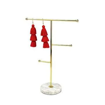 Tkocisa Jewelry Stand Display Necklace Holder, T-Bar Necklace Display Stand Hanging Pendant Rack Jewelry Organizer Stand for Bracelets, Necklaces and Earrings(Gold)