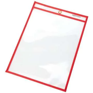 Amazon Basics Heavy Duty Dry Erase Ticket Holder Pockets with Clear Plastic Film and Multicolored Fabric Edge, 8.5" X 11", Pack of 25