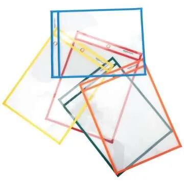 Amazon Basics Heavy Duty Dry Erase Ticket Holder Pockets with Clear Plastic Film and Multicolored Fabric Edge, 8.5" X 11", Pack of 25