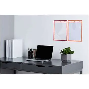 Amazon Basics Heavy Duty Dry Erase Ticket Holder Pockets with Clear Plastic Film and Multicolored Fabric Edge, 8.5" X 11", Pack of 25