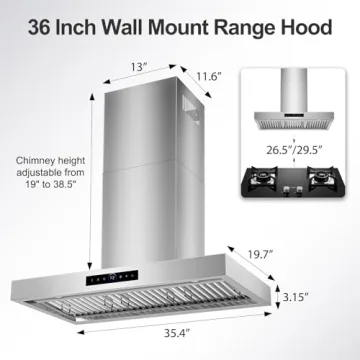 36 Inch Stainless Steel Range Hood with 4-Speed Touch & Gesture Control