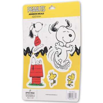 Peanuts Snoopy Adhesive Vinyl Decals - Whimsical Stickers for Car, Home, and More