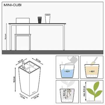 Lechuza Cubi Premium 9 Planter with Water Level Indicator, Mini, White High-Gloss