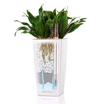 Lechuza Cubi Premium 9 Planter with Water Level Indicator, Mini, White High-Gloss