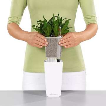 Lechuza Cubi Premium 9 Planter with Water Level Indicator, Mini, White High-Gloss