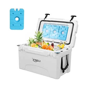 VINGLI Camping Cooler with Ice Packs Outdoor Heavy Duty Rotomolded Cooler Hard Cooler Ice Chest for ...