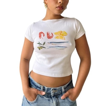 Stylish Women’s Short Sleeve Y2K Baby Tees with Graphic Prints for Retro Vibes