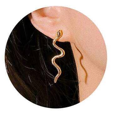Snake Earrings for Women Silver Snake Earrings Dangle Gold Snake Drop Earrings Black Snake Earrings Snake Jewelry Serpent Earrings Silver Gold Snake Accessories (2_Gold)