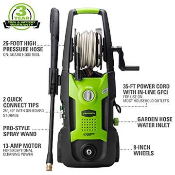 Greenworks 1700 PSI 1.2 GPM Pressure Washer (Upright Hand-Carry) PWMA Certified