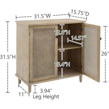 Zouron 2 Door Rattan Storage Cabinet, 32'' Sideboard Buffet Kitchen Storage Cabinet with Rattan Door...