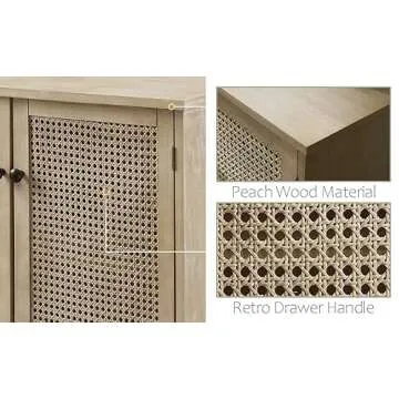 Zouron 2 Door Rattan Storage Cabinet, 32'' Sideboard Buffet Kitchen Storage Cabinet with Rattan Doors, Multifunctional Cupboard Console Table with Shelf, Living Room Sofa Accent Cabinet, Natural