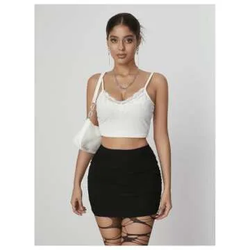 WDIRARA Women's Stylish Ruched Mesh Mini Skirt