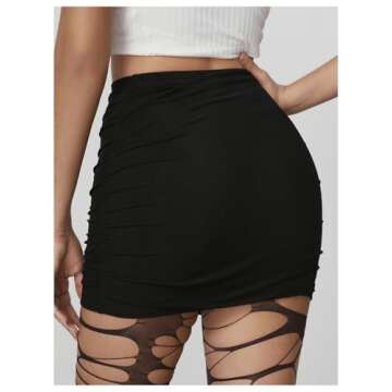 WDIRARA Women's Ruched Mesh Streetwear Bodycon Mini Skirt Stretch Sexy Skirts Black M