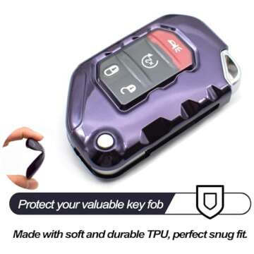 MECHCOS Compatible with Jeep Wrangler JL JLU Rubicon Wagoneer Gladiator JT Sahara JLU Purple Black TPU Flip Key Fob Cover Case Remote Holder Skin Protector Sleeve Accessories