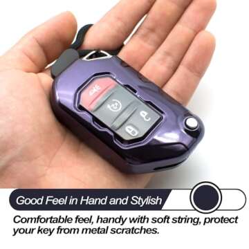 MECHCOS Compatible with Jeep Wrangler JL JLU Rubicon Wagoneer Gladiator JT Sahara JLU Purple Black TPU Flip Key Fob Cover Case Remote Holder Skin Protector Sleeve Accessories