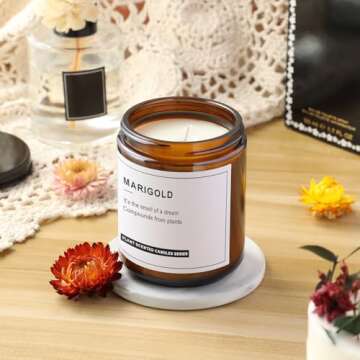 12 Pack, 8 OZ Thick Glass Jars with Lids, Dark Amber Candle Jars with 12 Metal & 12 Plastic Lids - Empty Round Food Storage Containers, Canning Jar For Spice, Powder, Liquid, Sample - Dishwasher Safe