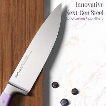 Knife Set, KnifeSaga Purple Kitchen Knife Set 15Pcs, Enduring Razor-Sharp Knife Block Set, High Carb...