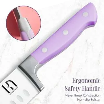 Knife Set, KnifeSaga Purple Kitchen Knife Set 15Pcs, Enduring Razor-Sharp Knife Block Set, High Carbon Stainless Steel Purple Knife Set with Block and sharpener, Premium Forged Knives Set for Kitchen