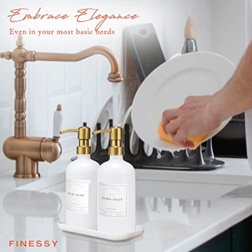 Stylish Kitchen Soap Pump Dispenser with Organizer Tray - White & Gold