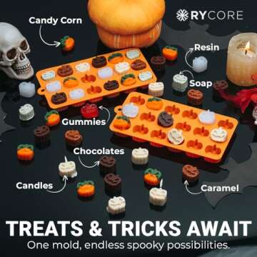 Fun & Festive Halloween Pumpkin Molds Silicone - 18 Mini Pumpkin-Shaped Cavities Tray, 1.2" each - BPA-Free, Perfect for Fall Baking, Candy, Gummy, Jello Shots & Ice Cubes