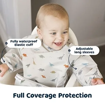 Waterproof Full Sleeve Baby Bib Dinosaur Design Machine Washable