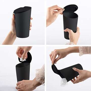 EVFIT Car Cup Trash Can,Washable Silicone Trash Bin Garbage Can Bin with Lid for Tesla,SUV,Vehicle (Black)