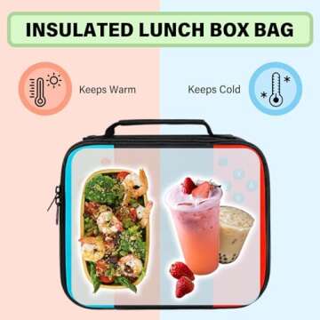 JIRAIKEI Insulated Lunch Box for Boys Girls, Game Lunch Bag for School Work Office Travel Picnic Hiking Beach, Waterproof Leakproof Portable Fits Most Bento Boxes