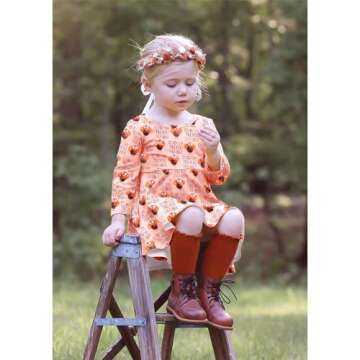 CM C&M WODRO Thanksgiving Outfits Toddler Baby Girl Dress Turkey Gobble Till You Wobble Long Sleeve ...