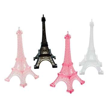 Chic Multicolor Plastic Day in Paris Eiffel Towers - 5" x 2.25" (Pack of 4) - Unique and Eye-catchin...