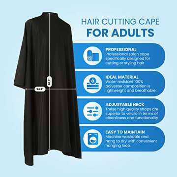 Hair Cutting Cape for Adults - Large Lightweight Water Resistant Salon Cape - Snap Closure - 60in x ...
