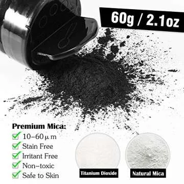 Black Mica Powder - 2.1 Ounces/ 60 Grams - Natural Epoxy Resin Dye –Mica Powder for Makeup, Epoxy Resin Art, Acrylic Paint, Fine Arts,Soap Making, Acrylic Nail