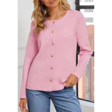 MEROKEETY Women's Button Down Knit Cardigan Sweaters Long Sleeve Crew Neck Solid Color Basic Jacket ...