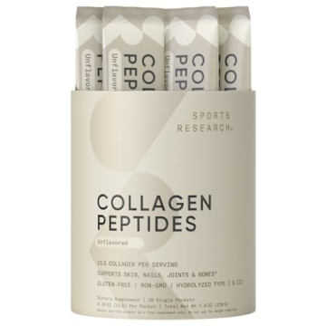Sports Research Collagen Peptides - Hydrolyzed Type 1 & 3 Collagen Powder for Skin, Nails, & Joints