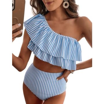 VIMPUNEC One Shoulder Striped Swimsuit for Women