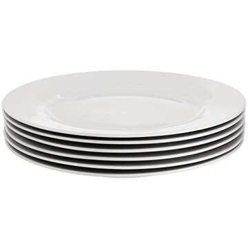 Amazon Basics 6-Piece White Dinner Plate Set, 10.5 inches