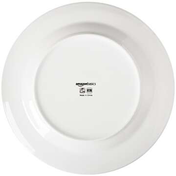 Amazon Basics 6-Piece White Dinner Plate Set, 10.5 inches