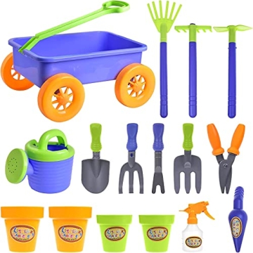 FUN LITTLE TOYS Kid's Garden Tool Toys Set, Beach Sand Toy, Kids Outdoor Toys, Gardening Backyard To...