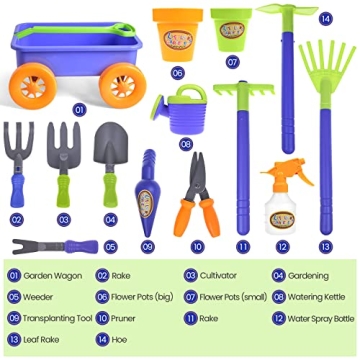 Kid's Garden Tool Toys Set - 16 PCs Fun Outdoor Set