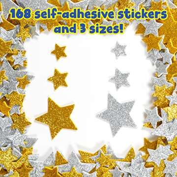 READY 2 LEARN Glitter Foam Stickers | Silver and Gold Stars | Pack of 168 | Self-Adhesive | Stickers...