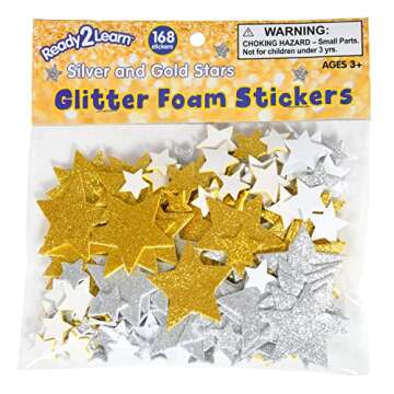 READY 2 LEARN Glitter Foam Stickers | Silver and Gold Stars | Pack of 168 | Self-Adhesive | Stickers for Scrapbooks, Crafts and Posters