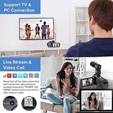 Video Camera, 1080P FHD Camcorder 30FPS 24MP Vlogging Camera for YouTube with 16X Digital Zoom, 3 Inch 270 Degrees Rotation LCD Screen Camera Recorder with Microphone, Remote Control and 2 Batteries