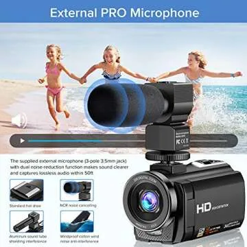 Video Camera, 1080P FHD Camcorder 30FPS 24MP Vlogging Camera for YouTube with 16X Digital Zoom, 3 Inch 270 Degrees Rotation LCD Screen Camera Recorder with Microphone, Remote Control and 2 Batteries