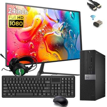 Renewed Dell OptiPlex 3420 SFF PC Desktop, 24" FHD Monitor, i5-6500, RGB Accessories, Windows 10 Pro