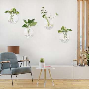 Pack of 6 Glass Planters Wall Hanging Planters Round Glass Plant Pots Hanging Air Plant Pots Flower Vase Air Plant Terrariums Wall Hanging Plant Container