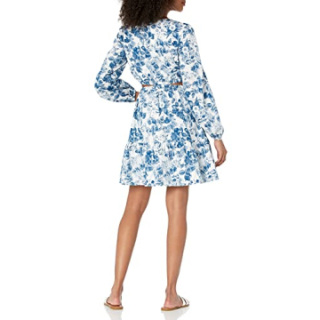 Sita Short Cutout Cotton Sateen Dress in Blue Floral