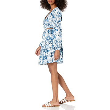 Sita Short Cutout Cotton Sateen Dress in Blue Floral