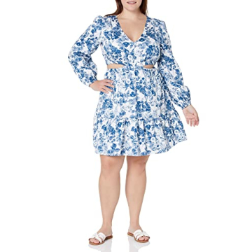 Sita Short Cutout Cotton Sateen Dress in Blue Floral