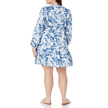 Sita Short Cutout Cotton Sateen Dress in Blue Floral